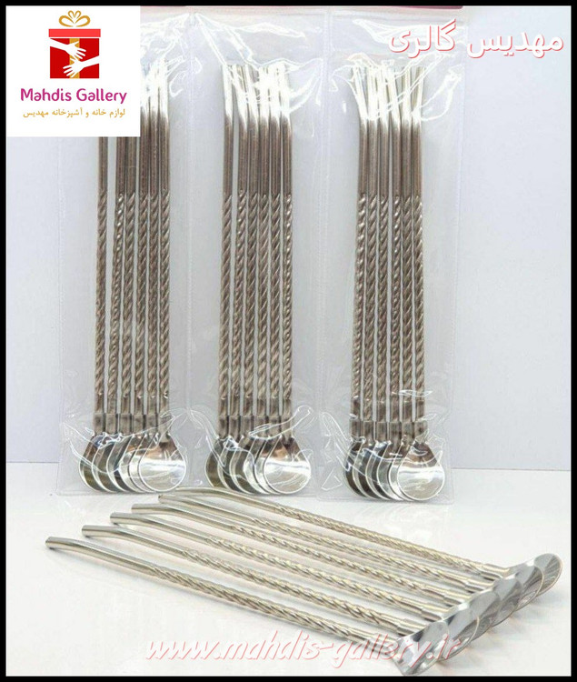 نی شربت استیل بلند قاشقی 6 عددی