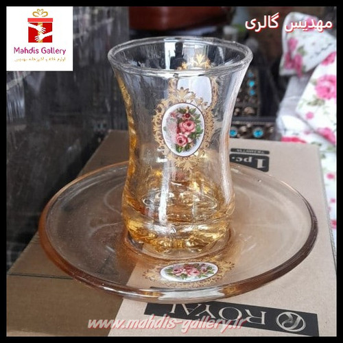 استکان نعلبکی کمر باریک گل رز