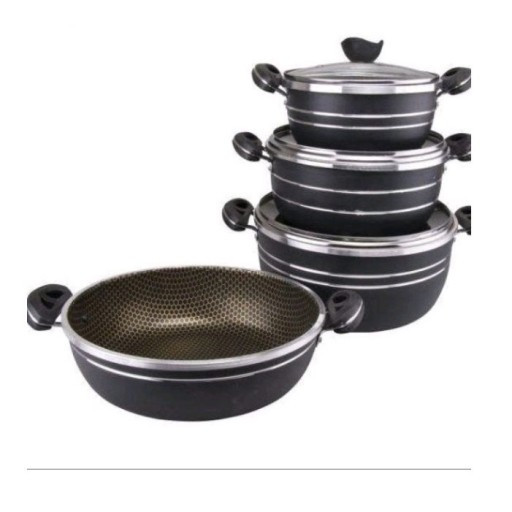 سرویس قابلمه تفلون ماموت 7پارچه داخل مشکی زنبوری