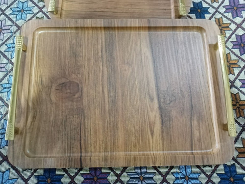 سینی چوبی دسته طلایی