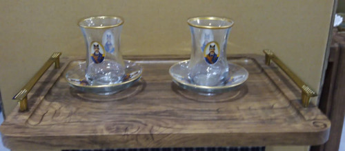 سینی چوبی دسته طلایی