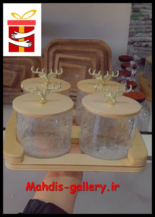 پاسماوری 4 تایی شیشه آبگز طرح گوزن کف چوب