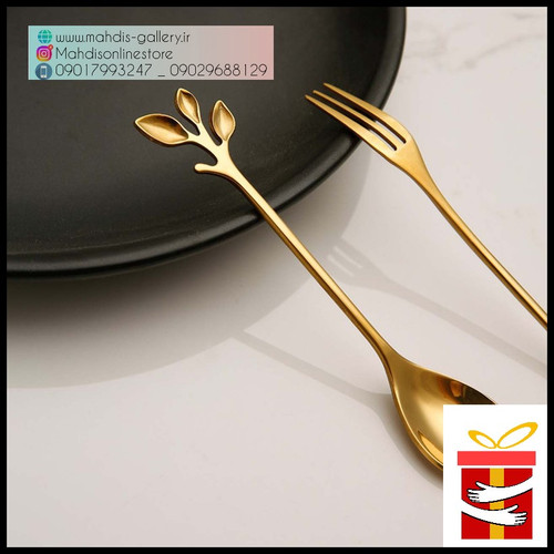 قاشق چای خوری 6 تایی طلایی طرح برگ