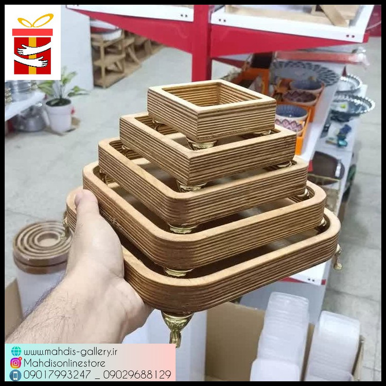 سینی سرو 5 تکه پایه دار چوبی مهدیس گالری